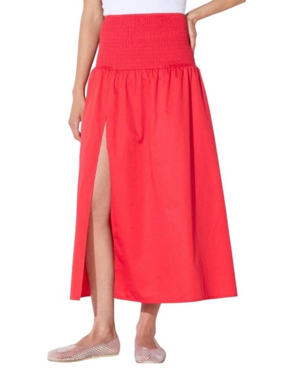 SMALL - Wild Fable  Smocked-Waist Maxi Skirt with Side Slit